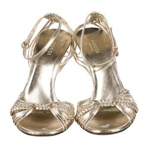 SOLD 
Gucci Bamboo Accent Sandal Stiletto Heels Metalic Silver/Gold – Size 7.5